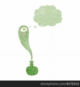 cartoon halloween ghost in bottle with thought bubble