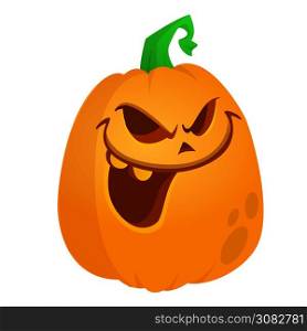 Cartoon halloween pumpkin head with scary expression. Vector illustration of jack-o-lantern character