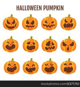Cartoon halloween pumpkin. The shadow of the pumpkin carved a ghost face on Halloween.