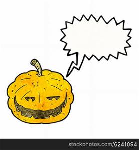 cartoon halloween pumpkin with speech bubble