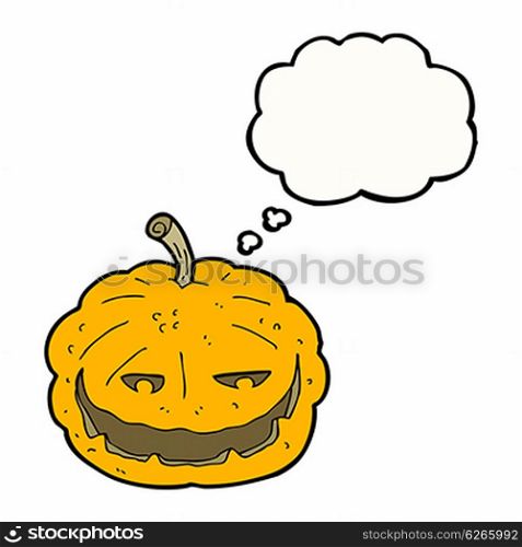 cartoon halloween pumpkin with thought bubble