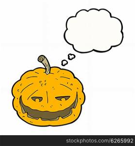 cartoon halloween pumpkin with thought bubble