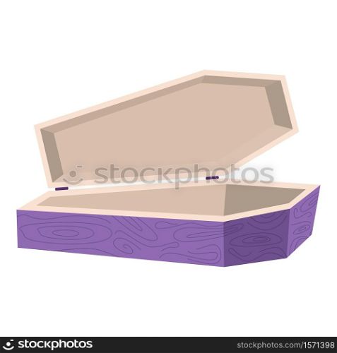 Cartoon Halloween purple wooden coffin, vector illustration