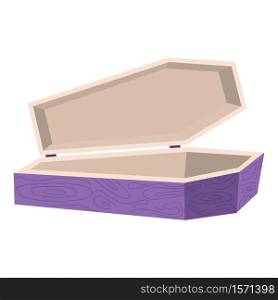 Cartoon Halloween purple wooden coffin, vector illustration