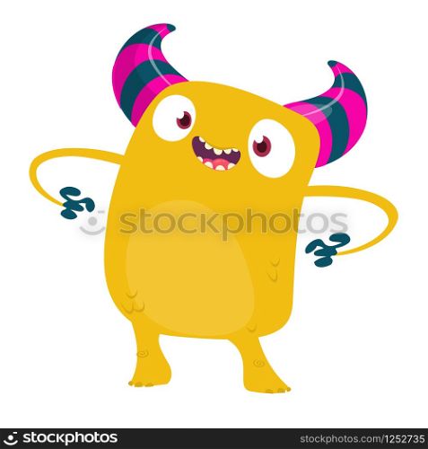 Cartoon Halloween Scary Monster. Vector yellow monster character illustration.