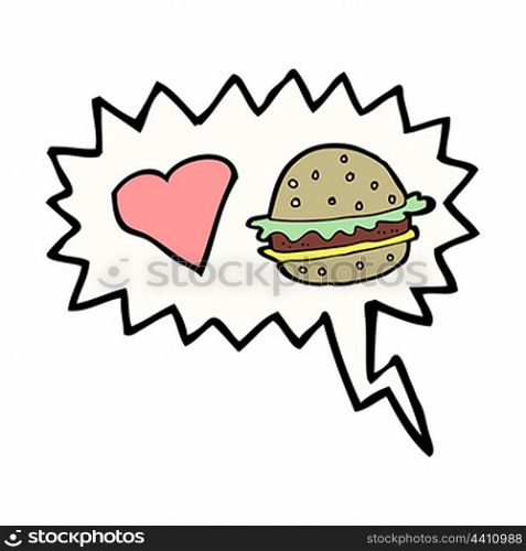 cartoon hamburger with speech bubble