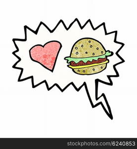 cartoon hamburger with speech bubble