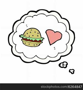 cartoon hamburger with thought bubble