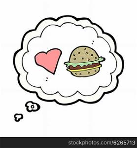 cartoon hamburger with thought bubble