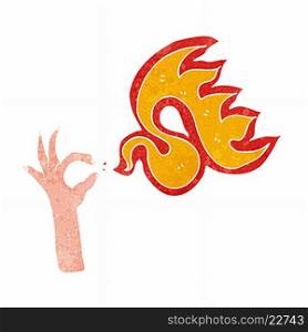 cartoon hand and fire symbol