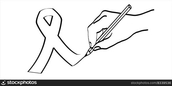 Cartoon hand drawing and ribbon. World cancer day. February 4, World Cancer Day is an international day to raise awareness of cancer. Fight against the global cancer epidemic. c&aign to keep fighting to make this world better for cancer patients. mental health symbol 