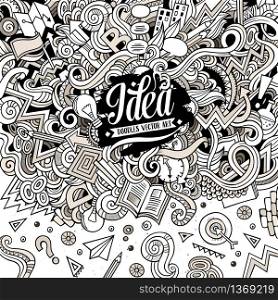 Cartoon hand-drawn doodles Concept illustration. Line art frame detailed, with lots of objects vector design background. Cartoon hand-drawn doodles Concept illustration
