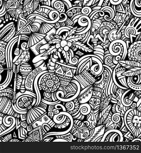 Cartoon hand-drawn doodles on the subject of Africa style theme seamless pattern. Vector trace background. Cartoon hand-drawn doodles on the subject of Africa style theme