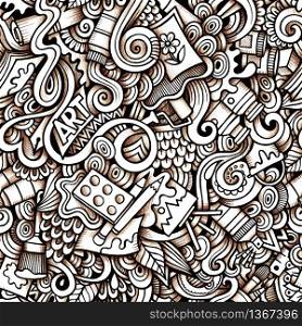 Cartoon hand-drawn doodles on the subject of Art style theme seamless pattern. Contour trace vector background. Cartoon hand-drawn doodles on the subject of Art style theme