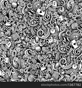Cartoon hand-drawn doodles on the subject of Casino style theme seamless pattern. Vector trace background. Cartoon hand-drawn doodles on the subject of Casino style theme