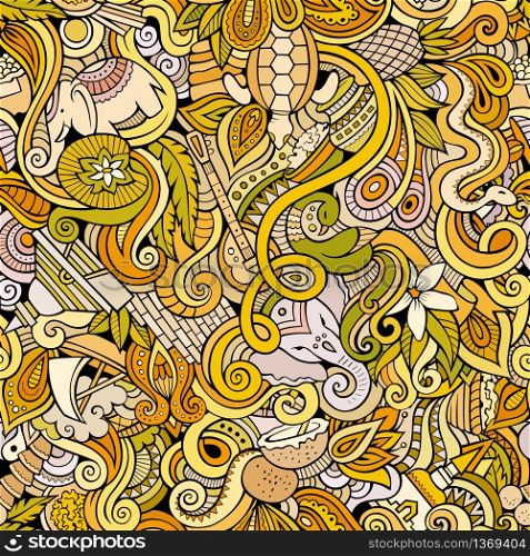 Cartoon hand-drawn doodles on the subject of Indian style theme seamless pattern. Color vector background. Cartoon hand-drawn doodles on the subject of Indian style theme seamless pattern