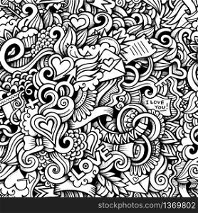 Cartoon hand-drawn doodles on the subject of Love style theme seamless pattern. Vector trace background. Cartoon hand-drawn doodles on the subject of Love style