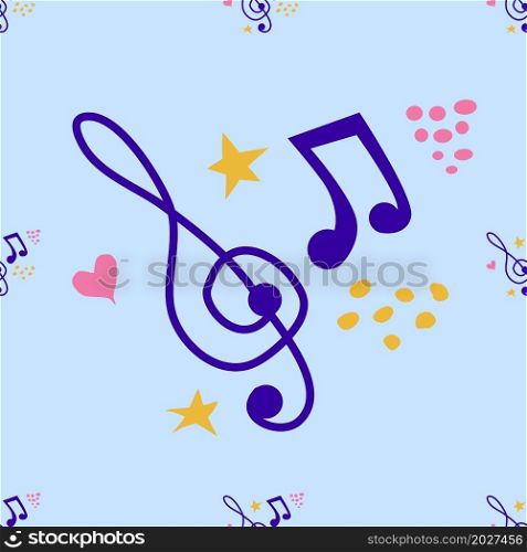 Cartoon hand drawn musical seamless pattern. Lots of symbols, objects and elements. Perfect funny background.. Cartoon hand drawn musical seamless pattern. Lots of symbols, objects and elements.
