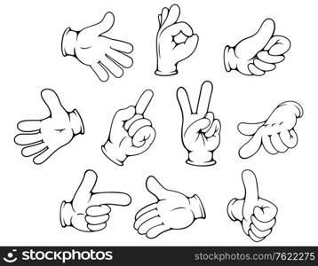 Cartoon hand gestures set for advertising design isolated on white background