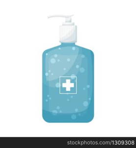 Cartoon hand sanitizer bottle, medical personal hygiene. vector illustration