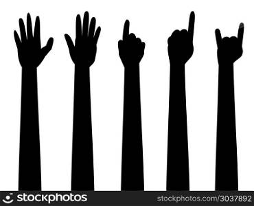 Cartoon Hands with Gestures. Cartoon human hands with various gestures, simple silhouette.