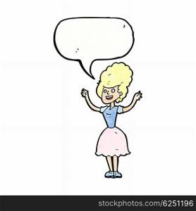 cartoon happy 1950&rsquo;s woman with speech bubble