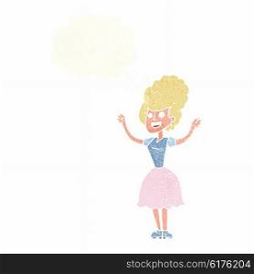cartoon happy 1950&rsquo;s woman with thought bubble