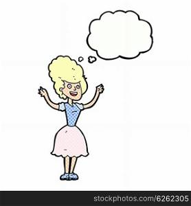 cartoon happy 1950&rsquo;s woman with thought bubble