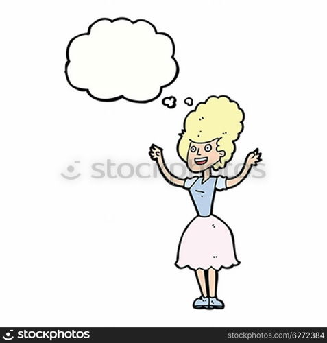 cartoon happy 1950&rsquo;s woman with thought bubble