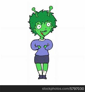 cartoon happy alien woman