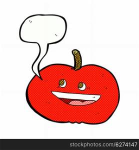cartoon happy apple with speech bubble