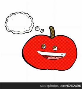 cartoon happy apple with thought bubble