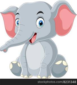 Cartoon happy baby elephant sitting