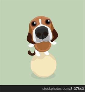 Cartoon happy beagle dog on pastel background. . Cartoon happy beagle dog