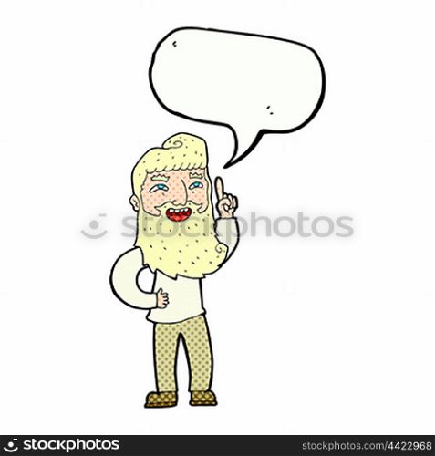 cartoon happy bearded man with idea with speech bubble