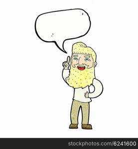 cartoon happy bearded man with idea with speech bubble