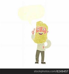 cartoon happy bearded man with idea with speech bubble
