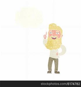 cartoon happy bearded man with idea with thought bubble