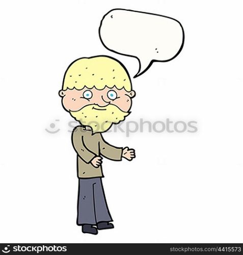 cartoon happy bearded man with speech bubble