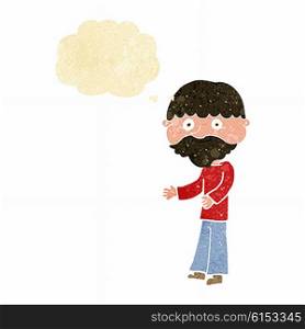 cartoon happy bearded man with thought bubble
