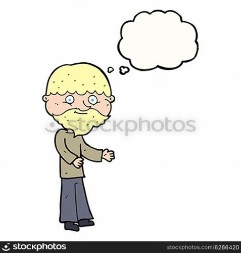 cartoon happy bearded man with thought bubble