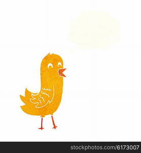 cartoon happy bird with thought bubble