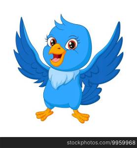 Cartoon happy bluebird on white background