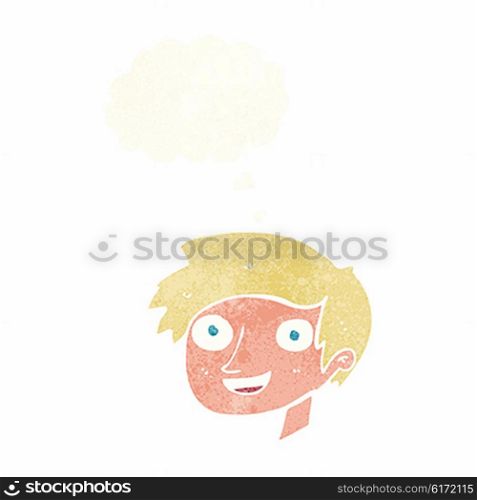 cartoon happy boy face with thought bubble