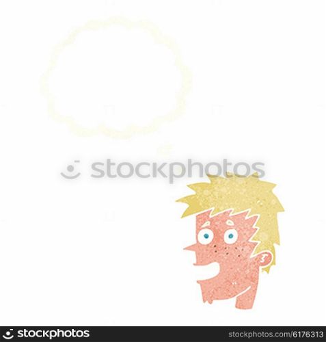 cartoon happy boy face with thought bubble