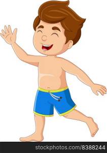 Cartoon happy boy in a swimsuit 