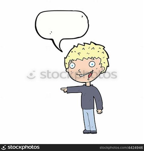 cartoon happy boy laughing with speech bubble