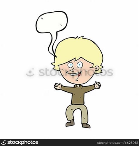 cartoon happy boy laughing with speech bubble