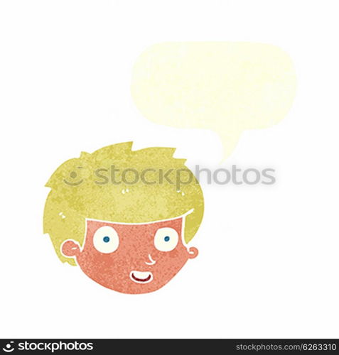 cartoon happy boy&rsquo;s face with speech bubble