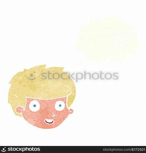 cartoon happy boy&rsquo;s face with thought bubble